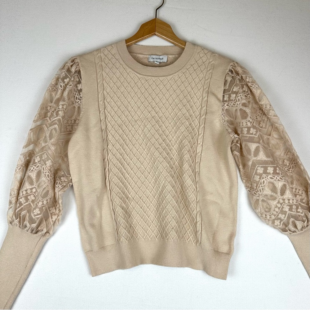 Calligraphie Embroidered Lace Balloon Sleeve Sweater